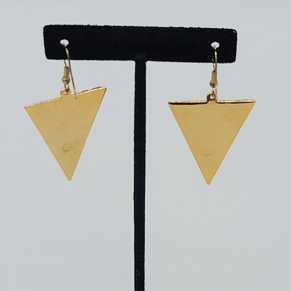 Vintage Goldtone Geometric V Shape Abalone Earrings #1216 - Picture 6 of 11